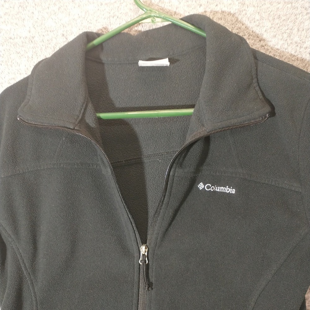 Columbia Mens Full Zip Fleece Jacket Black Mock Neck Large Zippered Pockets